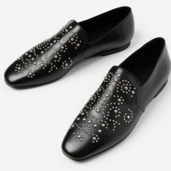 THE KOOPLES Leather Studded Loafers Western Moccasins Flats Black Retro Size 39 - Picture 2 of 16